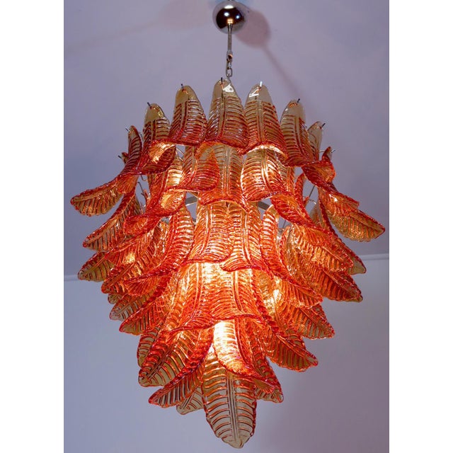 Italian Chandeliers with Leaves in the style of Barovier & Toso, Set of 2 For Sale - Image 12 of 17