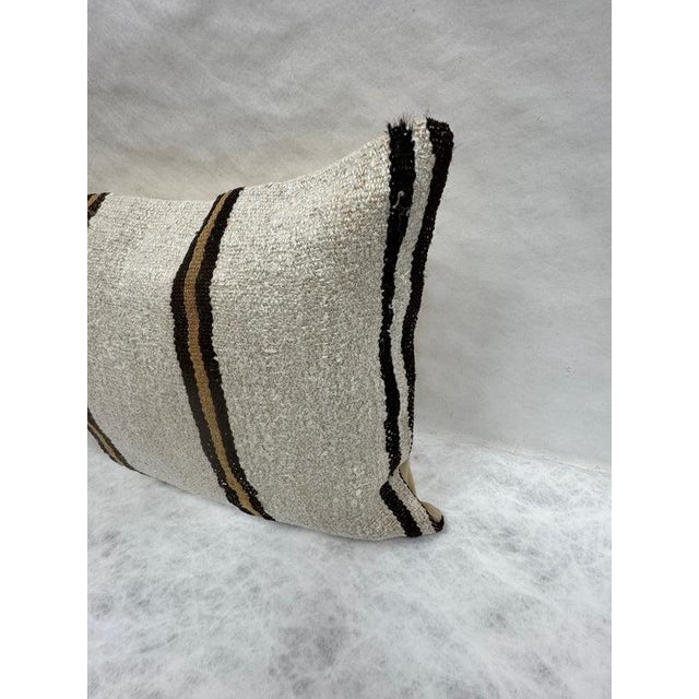 Contemporary Turkish Hemp Pillow Cushion Natural Beige Black Pillow Cushion Cover 16" x 24" For Sale - Image 3 of 4