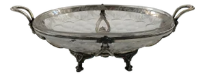 Antique Silver Plate Figural (RamsHeads) With Glass Center Piece