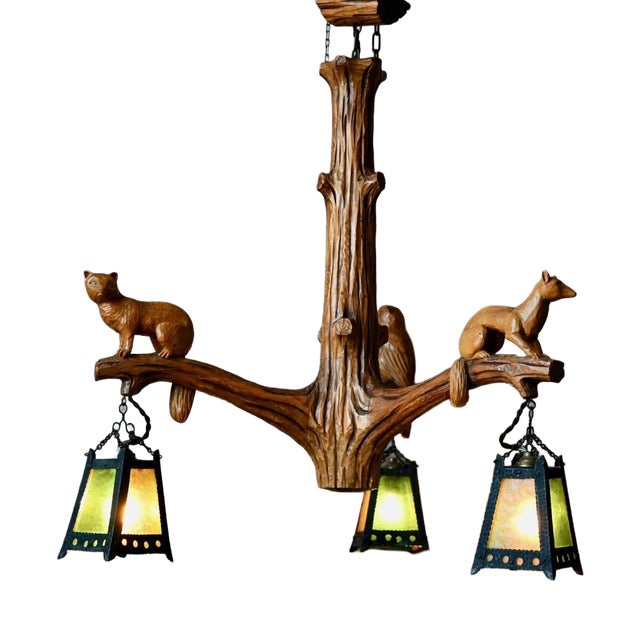 Vintage Carved Wooden Pendant Light in Black Forest Style, 1960s For Sale