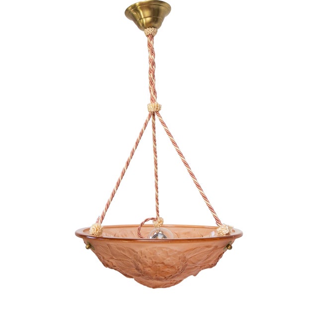 Art Deco Style Ceiling Lamp in Pink Glass, 1930s-1940s For Sale
