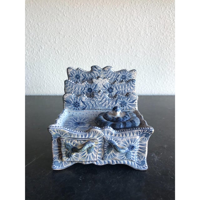 Antique French Faience Ink Well Blue and White.