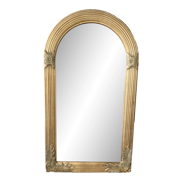 1950’s Hollywood Regency Arched Gold Carved Wood Mirror For Sale