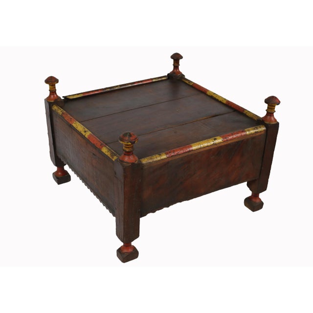 Wood Vintage Wood Side Table with Brass Details, 1930s For Sale - Image 7 of 15