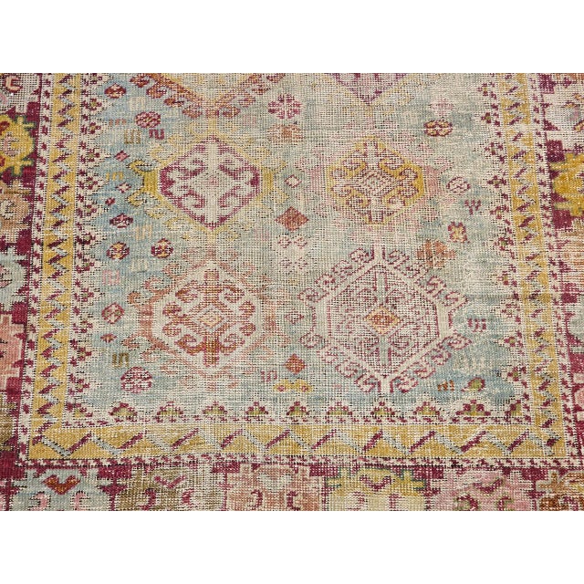 Textile Antique Caucasian Karabagh Rug, Geometric Design, Handwoven Wool, Turquoise & Red, 5' x 9' For Sale - Image 7 of 9