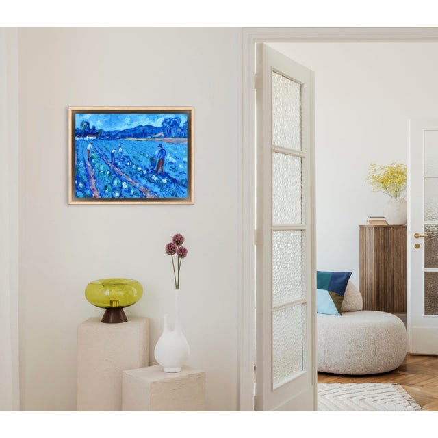 Blue The Harvesters, Modern Impressionist Oil Painting Landscape For Sale - Image 8 of 10