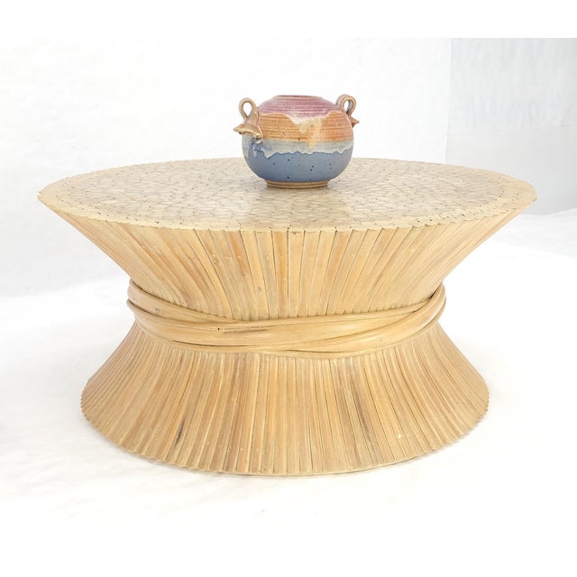 Wood Sheaf of "Wheat" Style 36" Round c1970s Mid Century Modern Coffee Table MINT For Sale - Image 7 of 10