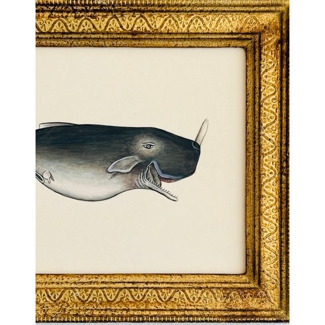 Original Hand-Painted Baby Whale Painting in a Vintage Gilt Frame For Sale - Image 4 of 4