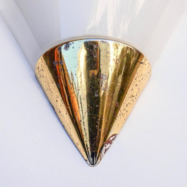1960s Triangular Wall Lamp in Opaline Glass and Brass Base, 1960s For Sale - Image 5 of 8
