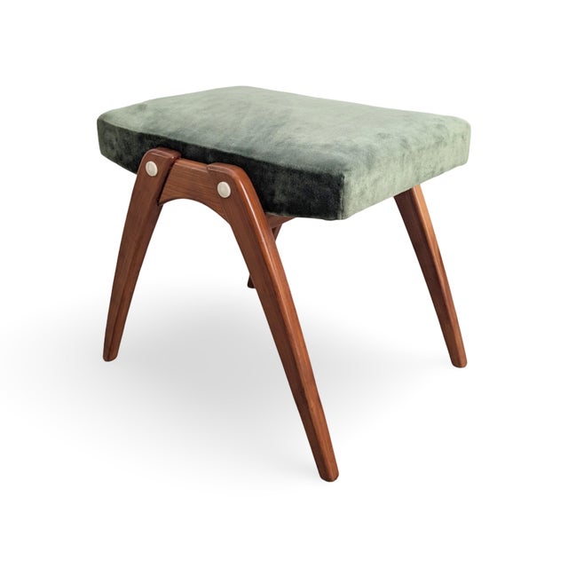 Vintage Ottoman in Teak and Fabric For Sale - Image 4 of 8