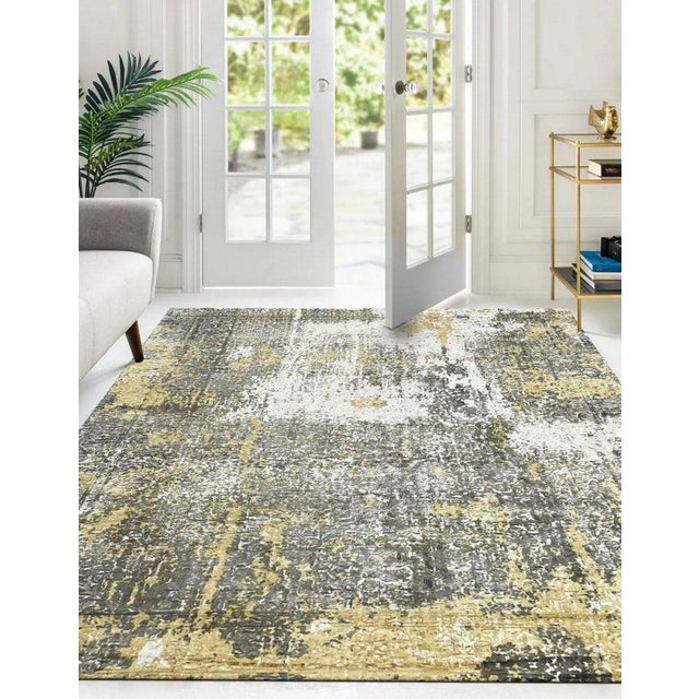 Textile 7x9 Ivory Hand-Knotted Wool Distressed Texture Abstract Modern Carpet Rug For Sale - Image 7 of 7