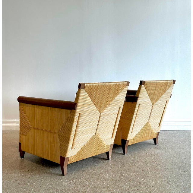 Mid-Century Modern Vintage John Hutton for Donghia “Merbau” Woven Rattan Lounge Chairs - A Pair For Sale - Image 3 of 12