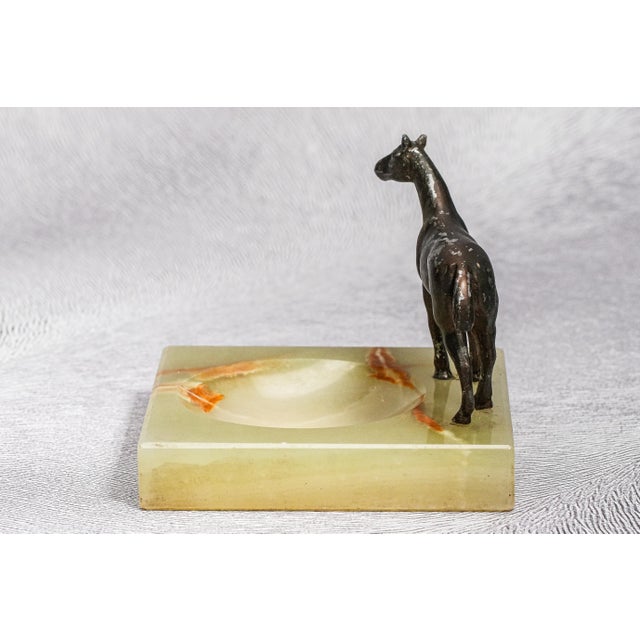 Wonderful Antique Cast Metal Horse and Onyx Stone Catchall Jewelry Desk Dresser Home Equestrian Country Decor For Sale - Image 11 of 12