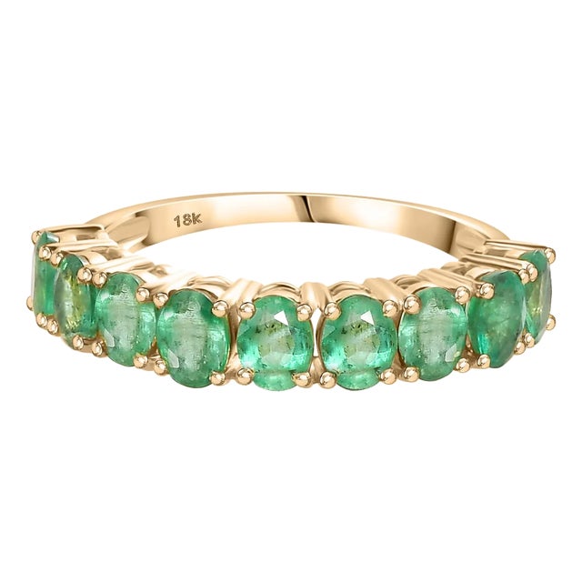 18k Yellow Gold 2.08 Carat Emerald Band Ring for Cocktail Weddings Ring Size 6.5 For Sale