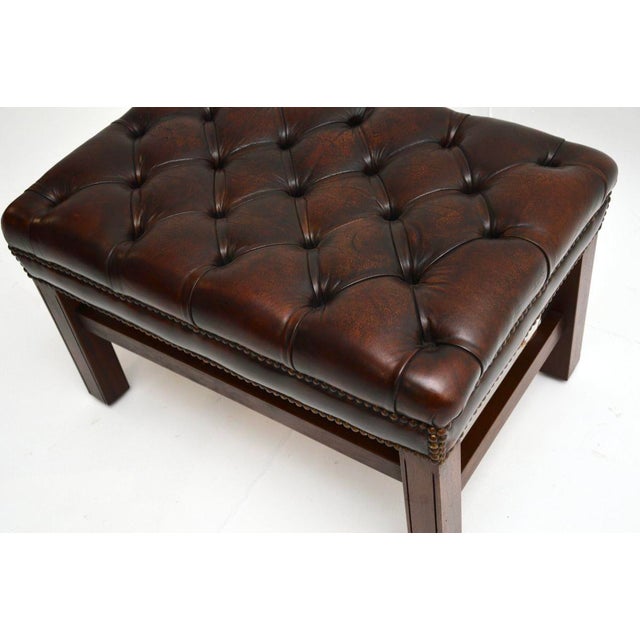 1920s Antique Chippendale Leather Stool, 1920 For Sale - Image 5 of 6