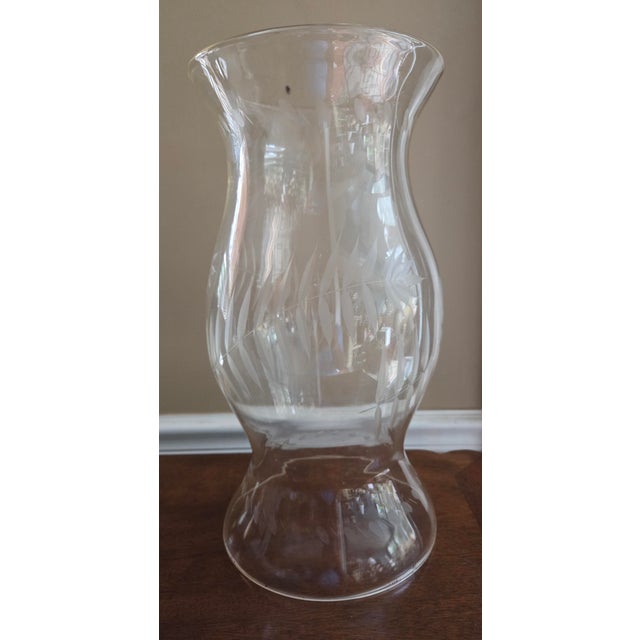 English Vintage Etched Glass Hurricane For Sale - Image 3 of 11