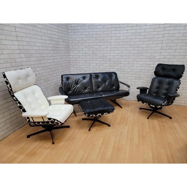 Mid-Century Modern MCM Homecrest Black Wire 2 Swivel Lounges, Loveseat and Ottoman Newly Reupholstered For Sale - Image 3 of 11