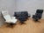 Mid-Century Modern MCM Homecrest Black Wire 2 Swivel Lounges, Loveseat and Ottoman Newly Reupholstered For Sale - Image 3 of 11