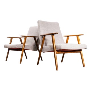 Mid-Century Modern Upholstered Lounge Chair with Straight Arms, 1950s For Sale