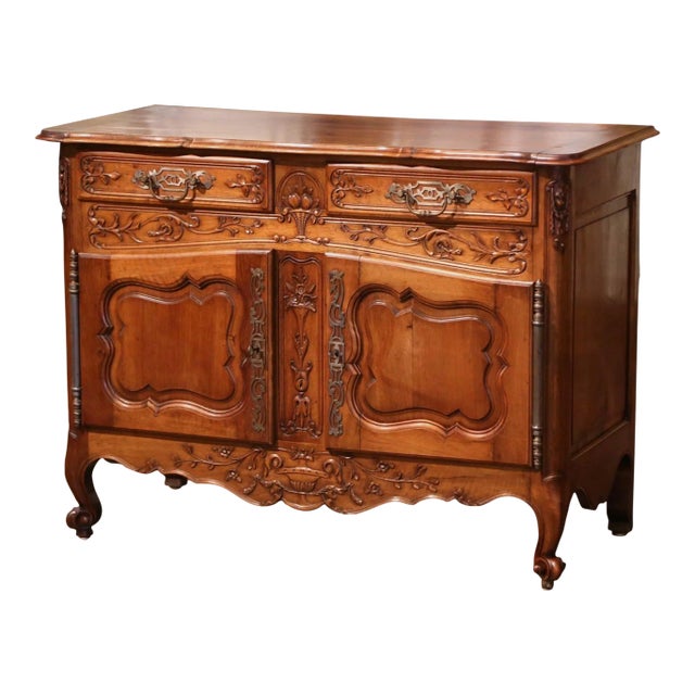 19th Century French Louis XV Carved Walnut Provincial Buffet From Provence For Sale