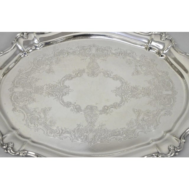 Early 20th Century Antique Gorham Silver Plated Victorian Oval Butlers Serving Platter Bar Tray For Sale - Image 5 of 16