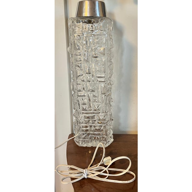 Transparent Tall Scandinavian Mid-Century Modern MCM Stilarmatur Pukeberg Swedish Brutalist Glass Skyscraper Table Lamp by Henrik Blomqvist Circa 1960 For Sale - Image 8 of 14