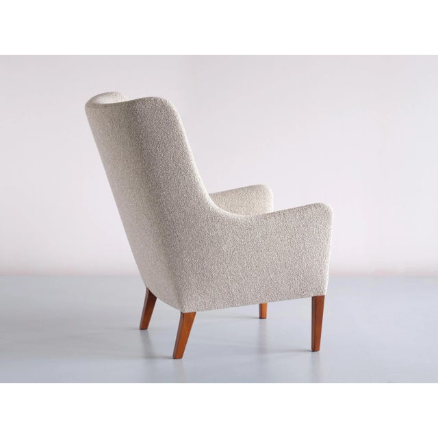 Set of Bouclé & Mahogany High Back Armchairs by Jacob Kjær, Denmark, 1940s For Sale - Image 10 of 14