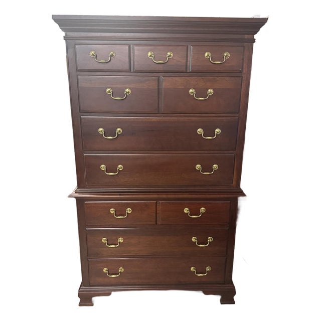 1990s Pennsylvania House Chippendale Style 2pc. Cherry Highboy 7 Drawer Chest For Sale