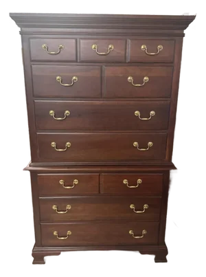1990s Pennsylvania House Chippendale Style 2pc. Cherry Highboy 7 Drawer Chest