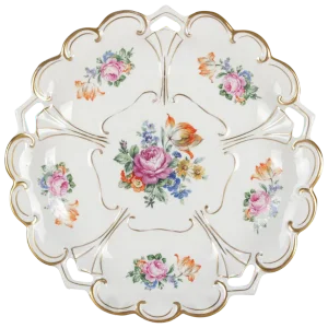 Antique German Hand Painted and Gilt Floral Charger by Henneberg-Porzellan