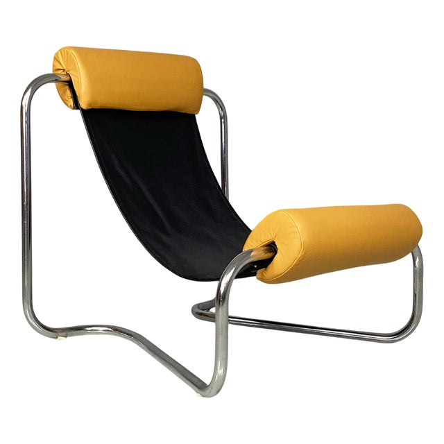Space Age Italian Lounge Chair in Leatherette and Chromed Metal, 1970s For Sale