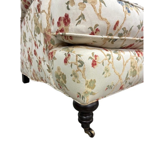 Pair of Lee Industries Floral Upholstered Lounge Chairs With Brass Casters For Sale - Image 11 of 12