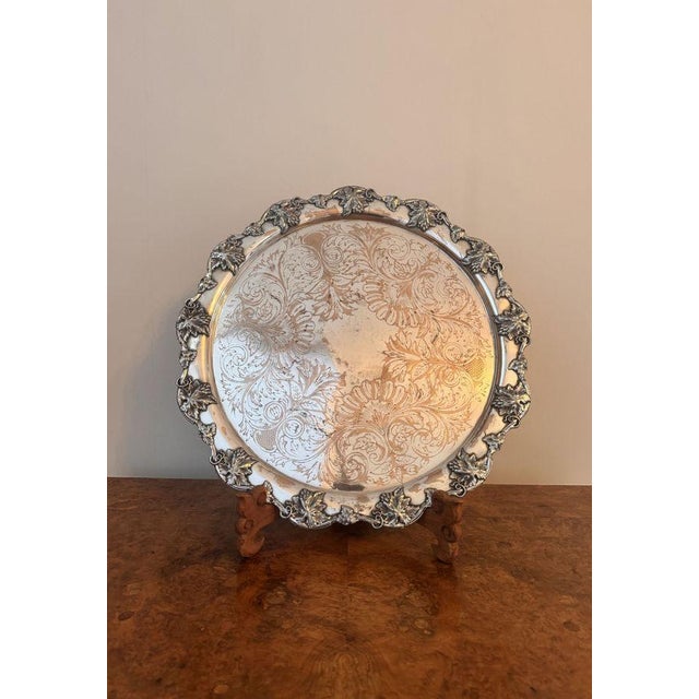 19th Century Antique Victorian Circular Silver-Plated Tray, 1860 For Sale - Image 5 of 6
