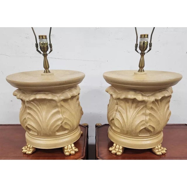 Goldenrod Vintage Wildwood Table Lamps Ceramic Gilt Paw Footed Pair For Sale - Image 8 of 12