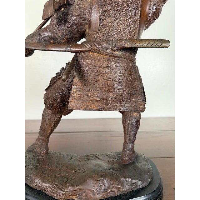 Metal Japanese Bronze Samurai Warrior Sculpture With Spear, Early 20th Century For Sale - Image 7 of 16