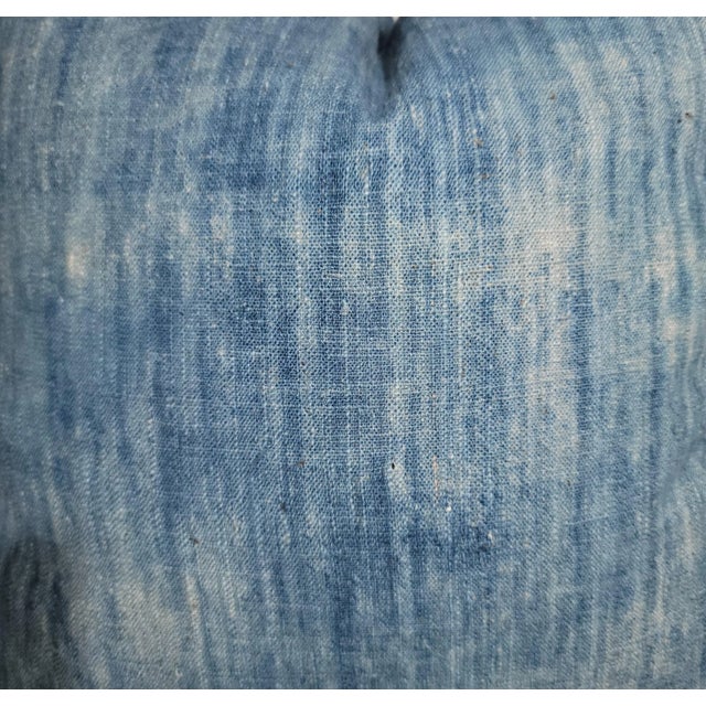 19Thc Blue Homespun Faded Linen Pillows -Pair For Sale - Image 4 of 4