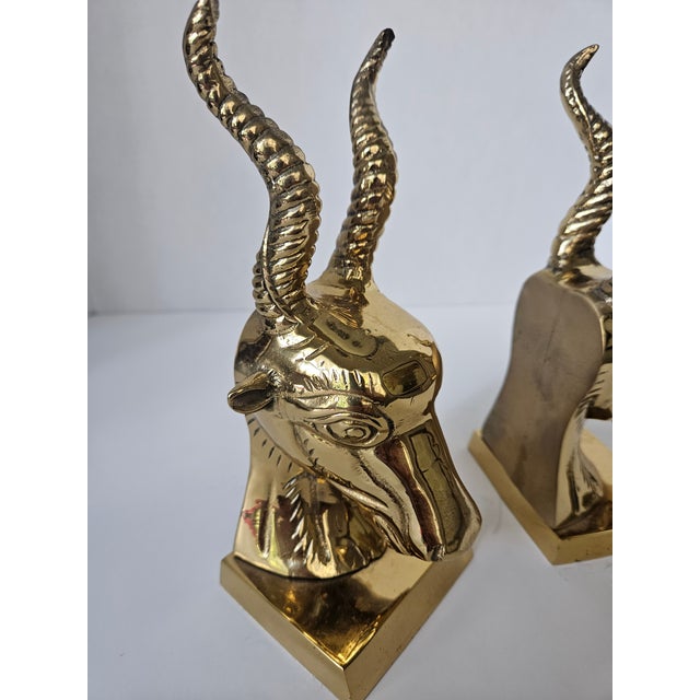 Mid 20th Century Pair of Vintage Solid Brass Gazelle Bookends For Sale - Image 5 of 8
