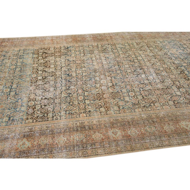 Mid 20th Century Oversize Antique Persian Malayer Blue Handmade Wool Runner With Allover Motif For Sale In New York - Image 6 of 8