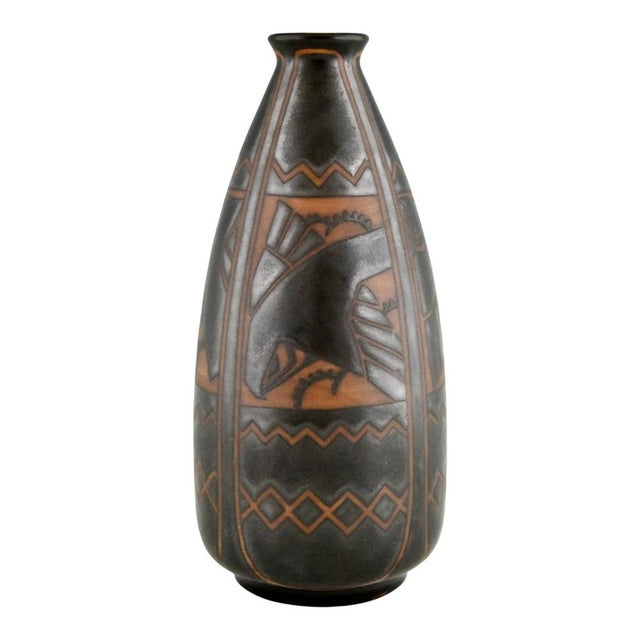 Art Deco Stoneware Ceramic Vase with Birds by Charles Catteau for Boch Frères, Keramis, 1925 For Sale - Image 13 of 13
