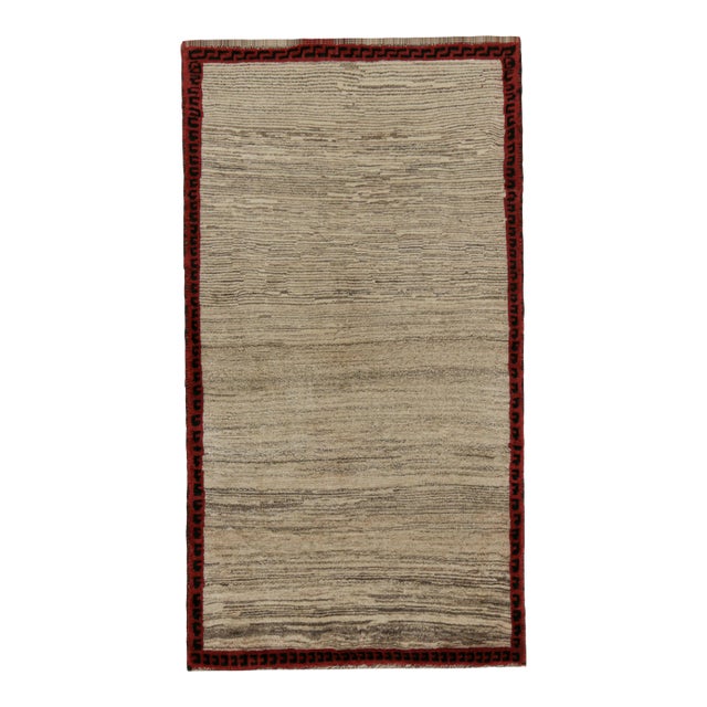 1950s Vintage Gabbeh Tribal Runner in Beige & Gray Striations With Red & Black Border For Sale