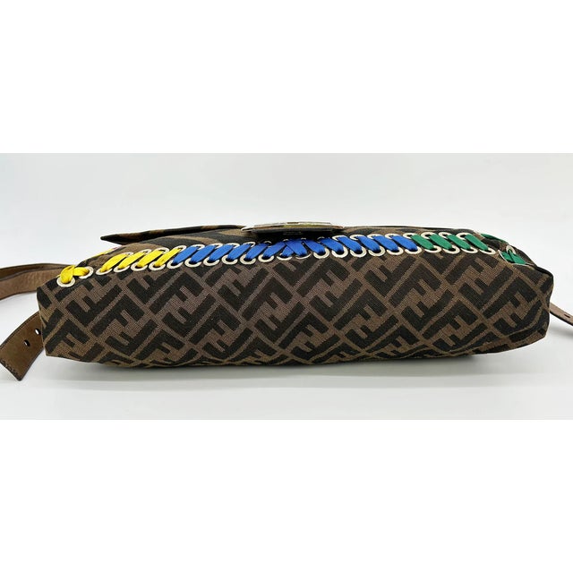 Fendi Zucca Canvas Rainbow Whipstitch XL Baguette For Sale - Image 9 of 12