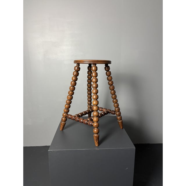Mid-Century Brutalist Turned Wood Stool in the style of Charles Dudouyt, 1950s For Sale - Image 6 of 18