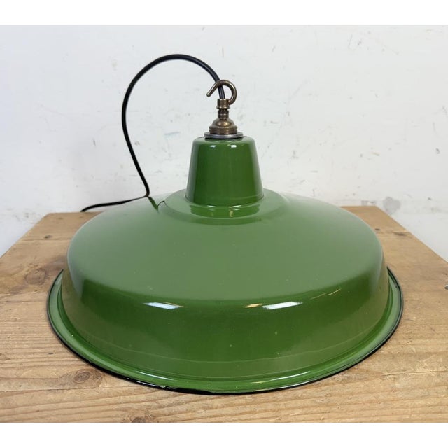Industrial Green Enamel Factory Pendant Lamp, 1960s For Sale - Image 9 of 17