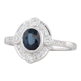 New Beverley K 0.95ctw Sapphire Diamond Halo Ring 14k Gold Engagement Size 7.25 For Sale