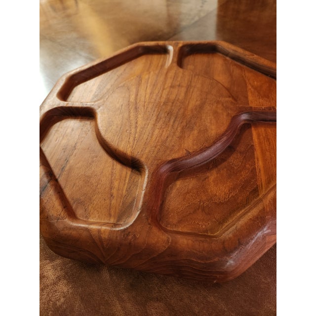 Wood Midcentury Modern Sculptural Solid Teak Platter Lazy Susan For Sale - Image 7 of 10