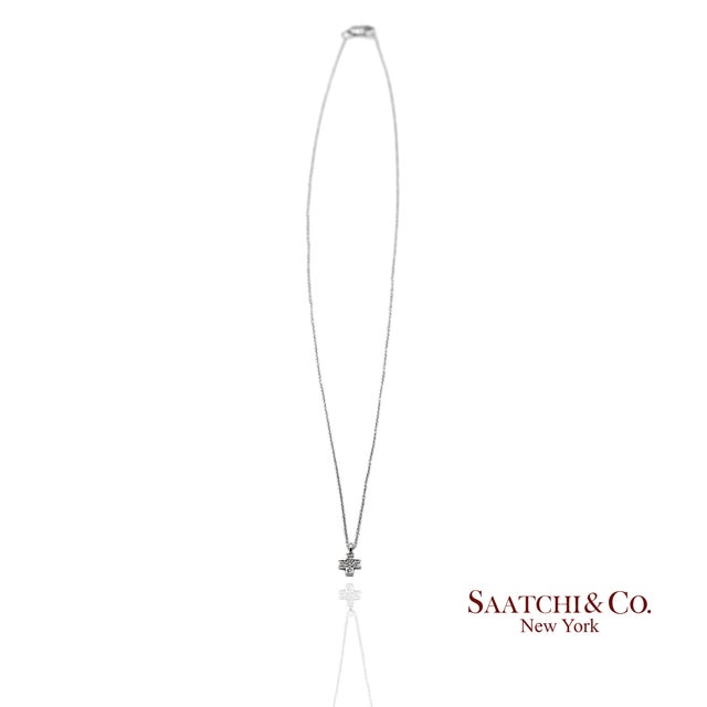 Early 21st Century 18k(750) White Gold Natural Diamond Cross Pendant Necklace With Chain For Sale - Image 5 of 12