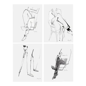 "Seated Figure" Original Set of Four Ink Drawings by Yuki Osada