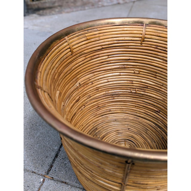 Gabriella Crespi Rattan & Brass Floor Vessel For Sale - Image 4 of 5