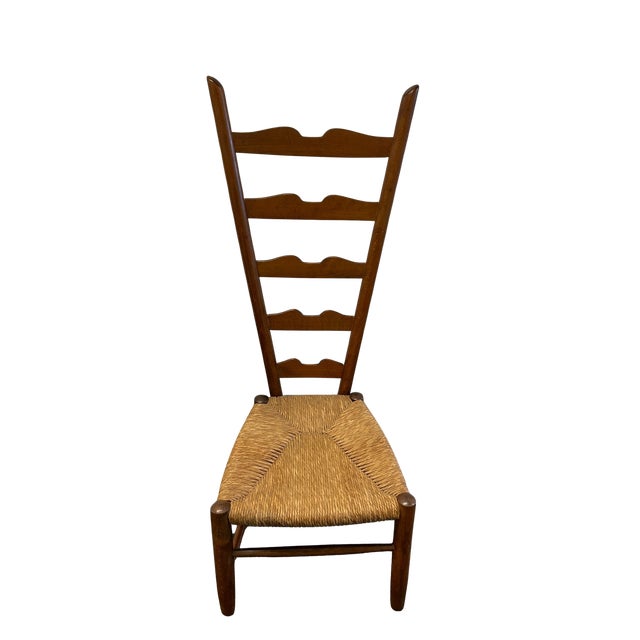 Mid-Century Modern Vintage Rustic & Stylish Italian “Fireside” Ladder Back Side Chair Attributed to Gio Ponti for Casa E Giardino For Sale - Image 3 of 13