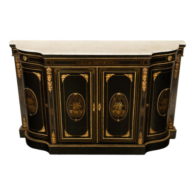 19th Century French Napoleon III Ormolu & Marble Ebonized Cabinet Sideboard 1860 For Sale